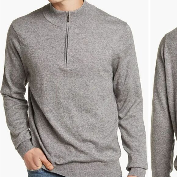 14th and Union Cotton Cashmere Quarter Zip Trim Fit Sweater - Picture 1 of 4